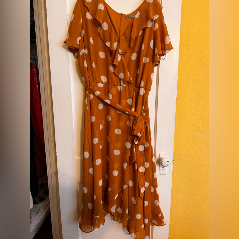 Danny & Nicole Asymmetrical Orange Polka Dot Dress
